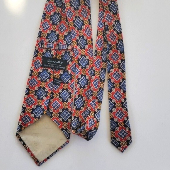 FUMAGALLI'S FOR BERGDORF GOODMAN MEN'S SILK GEOMETRIC TIE RED BLUE - Picture 5 of 7